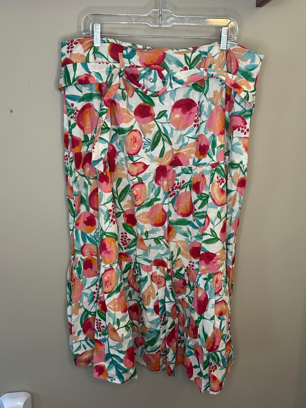 Floral Peach Print Tiered Midi Skirt - White/Multi